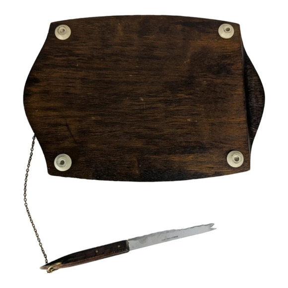 Vintage Retro 70s Patterned Cheese  Board with Knife - Picture 4 of 7